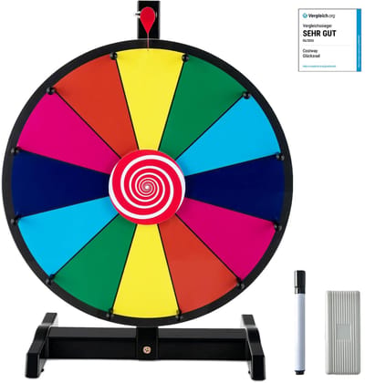 COSTWAY 15 Inch 38cm Gelukswiel om te Draaien Incl. Gum en Markeerstift Roterende Schijf Geluk Wiel voor Loterij en Woordspelletjes