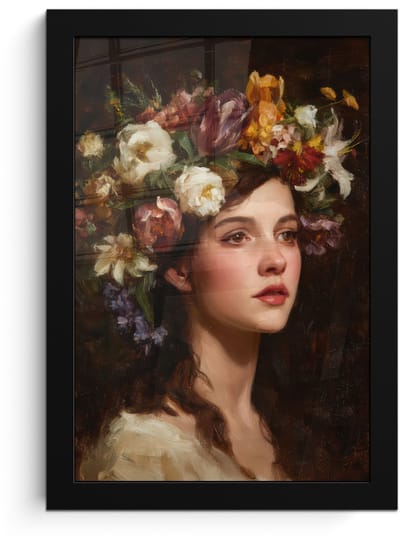 Poster in lijst - Fotolijst 20x30 cm - Posters - Portret - Vrouw - Bloemen - Posterlijst zwart - Decoratie - Wanddecoratie woonkamer - Muurdecoratie slaapkamer