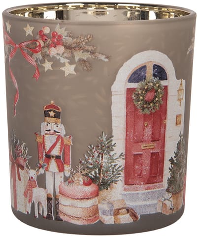 Clayre & Eef Waxinelichthouder Ø 7x8 cm Grijs Glas Kerst