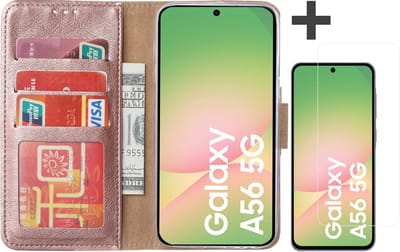 Hoesje met Screenprotector Geschikt voor Samsung Galaxy A56 – Arara bookcase met pasjeshouder - Rosegoud