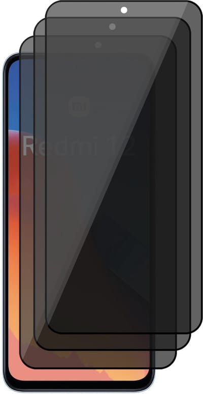 Privacy Screenprotector geschikt voor Xiaomi Redmi 12 - 3x Volledig Dekkend Glas Screen Protector