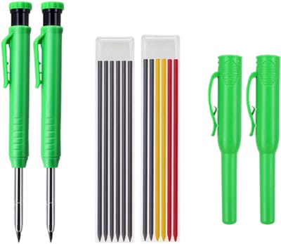 6-delige set - Professionele Timmermanspotlood set met Slijper en Hoes - Groen - Ideaal voor klus en dagelijks gebruik