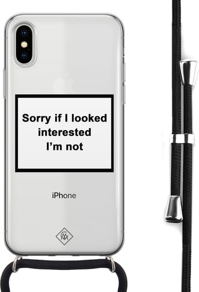 Casimoda® hoesje met koord - Geschikt voor iPhone Xs - Not Interested - Afneembaar koord - Siliconen/TPU - Transparant