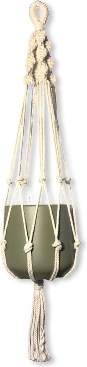 Plantenhanger 'Twisty' - Kies Kleur en lengte - Gebroken Wit - 100 cm lang - Katoenkoord - Geschikt voor Pot met Diameter t/m 25 cm - Handgemaakt in ons Macramé Atelier - Prijs per Stuk - Let op: Exclusief Pot - Inclusief Verzendkosten