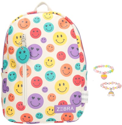 Zebra Rugzak Lily Smiley - rugtas, schooltas, kinderrugzak + armbandje