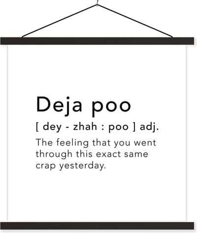 Posterhanger incl. Poster 60x60 cm - Schoolplaat - Spreuken - Quotes - The feeling that you went through this exact same crap yesterday - Woordenboek - Textielposter - Zwarte latten