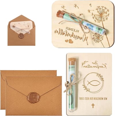 Houten Wenskaart met Envelop en Reageerbuis - Retro Geschenkdoos voor Bruiloft, Verjaardag en Decoratie - Perfecte Cadeauset voor Speciale Gelegenheden