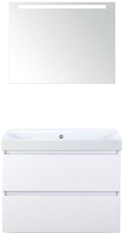 Maxx XL Badmeubelset 80 cm - Wit Hoogglans - Wastafel Just Zonder Kraangat met LED Spiegel