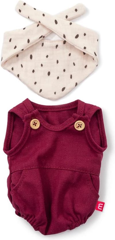 ML Poppen: KRUIPPAKJE bordeau voor jongen 38cm, 2-delig, met sjaaltje, met kleerhanger, 3+