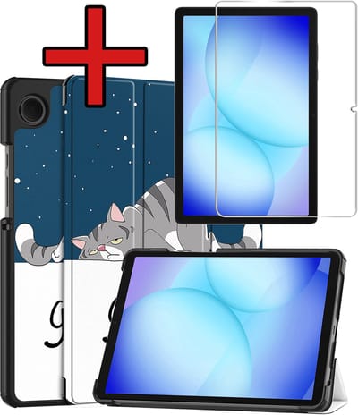Hoesje - Geschikt voor Samsung Galaxy Tab A11 Plus / A9 Plus - Met Screenprotector - Hardcover Book Case - Trifold Bookcase Hoes - Hard Cover - Tablethoes - Kat