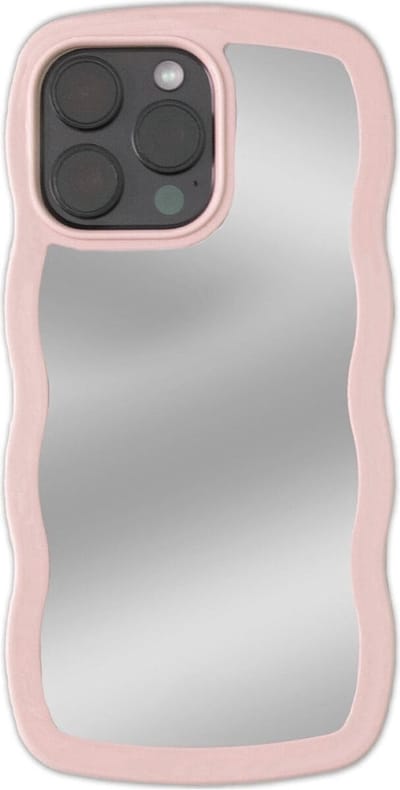 Roze Spiegelhoesje met Wavy Design – Geschikt voor iPhone 13 Pro – TPU Beschermhoes met Glanzende Afwerking