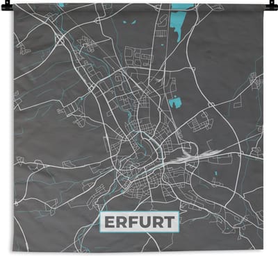 Wandkleed - Wanddoek - Duitsland – Blauw – Erfurt – Stadskaart – Kaart – Plattegrond - 180x180 cm - Wandtapijt