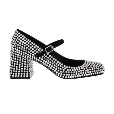 Steve Madden Dames-Mary Janes van leer met strass-steentjes en blokhak (Zilver)