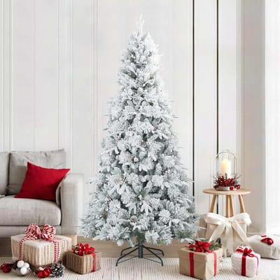 vidaXL - Kunstkerstboom - met - Scharnier - en - Sneeuw - Vilt - Wit - 210 - cm