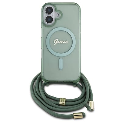 Guess geschikt voor MagSafe IML Backcover met crossbody cord geschikt voor iPhone 16 - Groen
