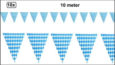 10x Vlaggenlijn Oktoberfest ruit blauw/wit 10 meter - Tiroler bier feest oktoberfeest Oostenrijk Apres ski blauw wit