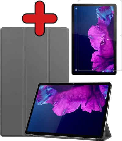 Hoesje - Geschikt voor Lenovo Tab P11 Plus - Met Screenprotector - Hardcover Book Case - Trifold Bookcase Hoes - Hard Cover - Tablethoes - Grijs