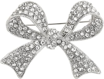 Broche strik - Michelle Bijoux - Dames broche - Dames sieraden - Broche met strik - Zilver - Stainless Steel (verkleurt niet!) - Kerst sieraden - Kerst cadeau - Sinterklaas - Moederdag - Valentijn - Broches - Zilveren broche - December cadeau