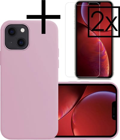 Hoesje - Met 2x Screenprotector - Geschikt voor Apple iPhone 13 Mini - Sterk & Shockproof - Back Cover - Siliconen Case - Telefoon Hoes - Lila
