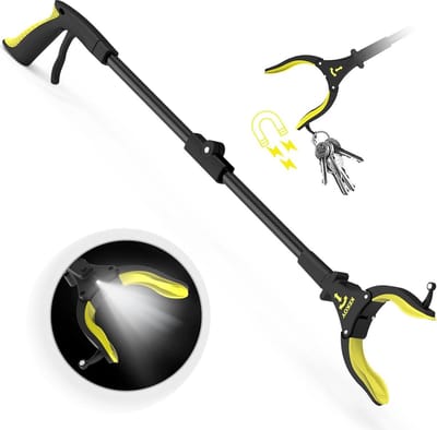 Grijpstok voor senioren 80 cm - opvouwbare grijper met licht - lange grijpgereedschap met magneetpunten - voor afvalafvoer en afvalverzameling - armverlenging (geel) Grijpstok