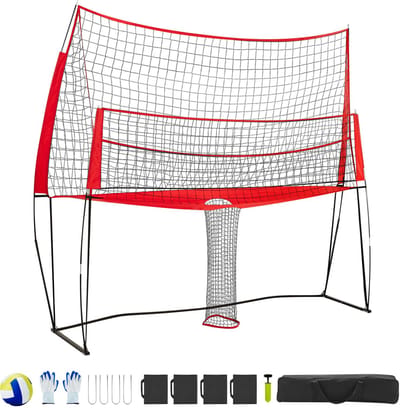 2-In-1 Volleybaltrainingsnetsysteem met Verstelbare Hoogte, Draagbare Oefenapparatuur met Balretour, Ideaal voor Gebruik Binnen en Buiten Om De Serveer- en Prikprecisie Te Verbeteren