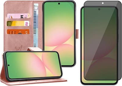 Hoesje geschikt voor Samsung Galaxy A56 / A36 - Privacy Screenprotector Volledig Dekkend Glas - Portemonnee Book Case Rosegoud