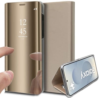 Hoesje geschikt voor Samsung Galaxy S25 - Spiegel Book Case Goud
