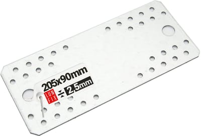 LUN FIX - Vlakverbinder 205x90x2.5mm - Perforatieplaat - Staalverbinder - Verzinkt - Binnen - Buitengebied