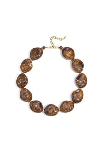 Bijoutheek Collier Kralen Grof Plat Statement Bruin