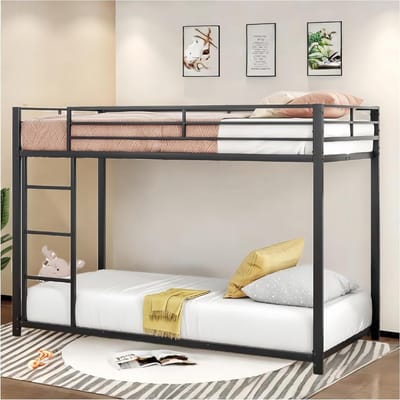 Stapelbed - Kinderbed Tweepersoons - Ruimte Besparen - Met Veiligheidsrek - 90x200 cm - Zwart