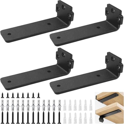 L-vormige Planksteun Set van 4, 10cm/12.5cm, Zwart, Ideaal voor Wandmontage, Boekenplanken en Decoratieve Planken