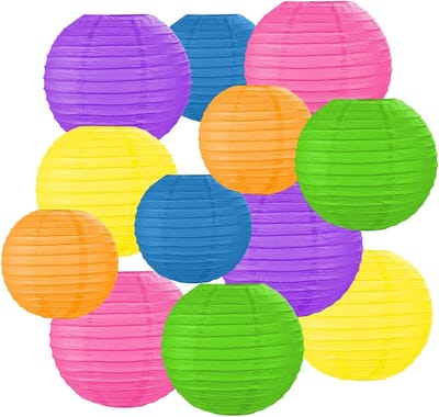 Kleurrijke papieren lantaarns, 12 stuks, hangende ronde lampenkappen voor sfeervolle huisdecoratie, feesten en bruiloften, 15, 20, 25 cm lampions