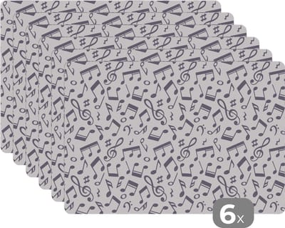 Placemat - Placemats kunststof - Muzieknoten - Patronen - Muziek - 45x30 cm - 6 stuks - Hittebestendig - Anti-Slip - Onderlegger - Afneembaar