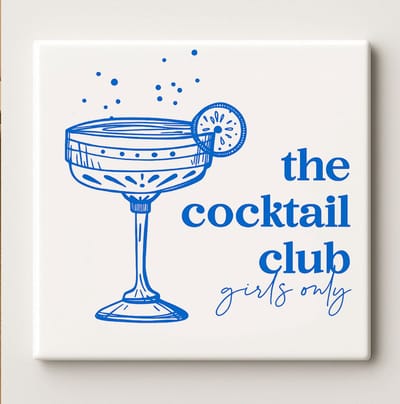 The Cocktail Club Girls Only Keramische Tegel – 15x15 cm Elegante Drank Ontwerp Wandtegel – Stijlvol Cadeau voor Dames & Bardecoratie