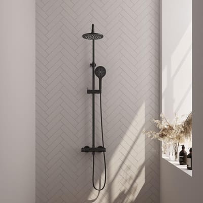 Brauer Black Carving Opbouw Thermostatische Regendoucheset - Hoofddouche 20 cm - Handdouche 3 Standen - Doucheslang - Mat Zwart