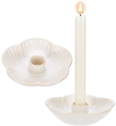 Dailygoods- Kandelaars Porselein - 2 Stuks - Bloemvormige Kaarsenstandaard - Keramische Kaarsenhouder - Decoratie voor Bruiloft/Halloween - 12,3 cm