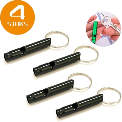 Colorful Sun® Metalen Noodfluit 4 Stuks – Alarmfluit 120 dB met Sleutelhanger – Reddingsfluit voor Outdoor, Wandelen, Camping, Survival & Sport – Hondenfluit – Sport- & Scheidsrechterfluit – Zilver