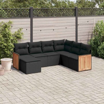 vidaXL - 7-delige - Loungeset - met - kussens - poly - rattan - zwart