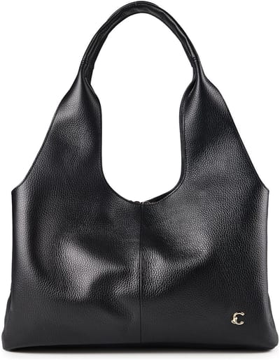 COCCINELLE Leren schoudertas Nell Handbag Grained Leather Noir zwart