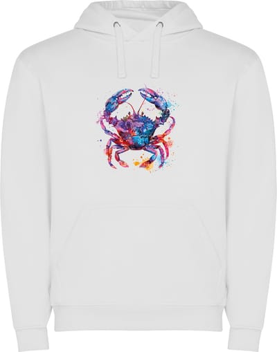 Witte unisex hoodie met “ Kleurrijke Sterrenbeeld Kreeft – Astrologie – Horoscoop – Zodiac Signs “ Print Full Color Color merk Roly maat S