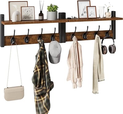 Wandkapstok-met-Plank-en-Intrekbare-Haken-Houten-Wandgemonteerde-Kapstok-voor-Hal-en-Slaapkamer-Zilvergrijs-Jassen-Sleutels-Tassen-HWS007Y-2