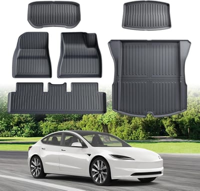 Vloermatten voor Tesla Model 3 2024-2025 | Hoogrand, Antislip en Waterdicht | Rubber Mat Set en Kofferbakbescherming