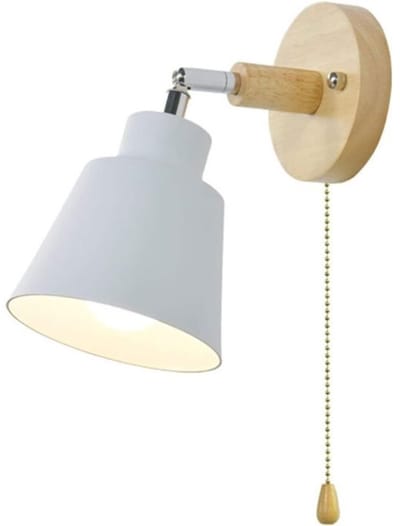 Houten wandlamp met ritssluiting en draaibare schakelaar - E27 fitting - maximaal 40W vermogen - wit - gemaakt van aluminium en hout - moderne stijl