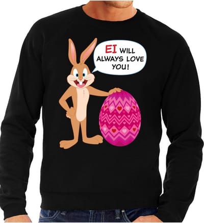 Zwarte Paas sweater Ei will always love you - Pasen trui voor heren - Pasen kleding S