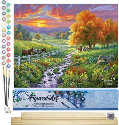 Figured'Art Schilderen op Nummer Volwassenen canvas Zonnige weide - Handwerk acrylverf Kit DIY Compleet - 40x50cm met DIY houten lijst