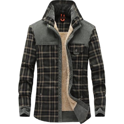 Nouvelle Chemise à Manches Longues Homme Polaire Épaissie à Carreaux à Capuche XXXXL gray