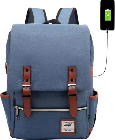 WoYoW® - 16 Inch Laptop Rugzak - Schooltassen - Canvas - Retro Casual - 20-35 Liter - Unisex - Rugzakken - Blauw/Grijs