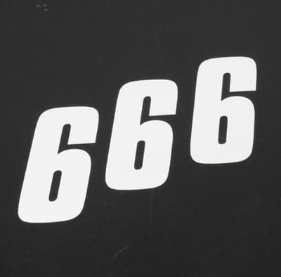 3 sticker autocollant numéro de course six 6 blanc Blackbird 100x50 pour motocross