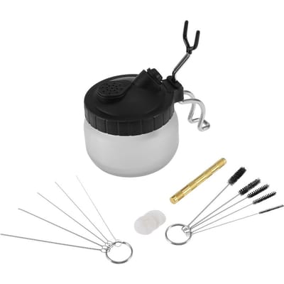 Airbrush Reinigingspot Houder Verfpot Fles Schoon Maald Naald Mondstuk Borstel Set black