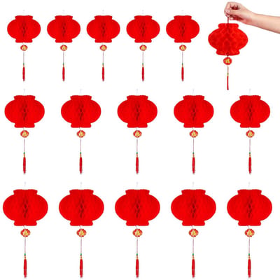 Dailygoods- Lantaarns 15 stuks - Rode Lantaarns - Opvouwbaar - Waterdicht - Feestdecoratie - Voor Chinese Lentefeest